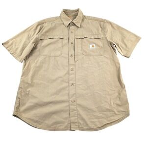 Carhartt FORCE Relaxed Fit Short Sleeve Work Shirt Mens L Tan Button Up Rip Stop